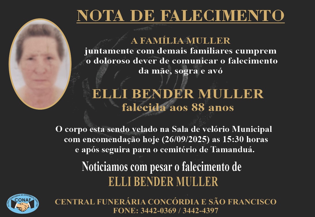 Nota de falecimento 26/09/2025