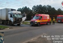 Caminhão de Concórdia se envolve em acidente na BR-282 em Campos Novos