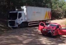 Colisão frontal entre carro e caminhão deixa motorista ferido no interior de Irani